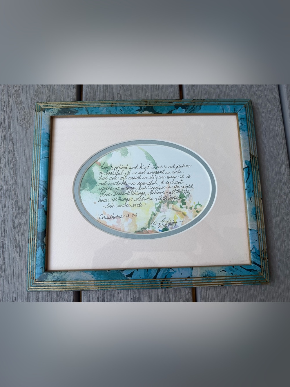 Marilyn Hobday Framed 1 Corinthians 13:4–8 Scripture Watercolor Print 8x10
